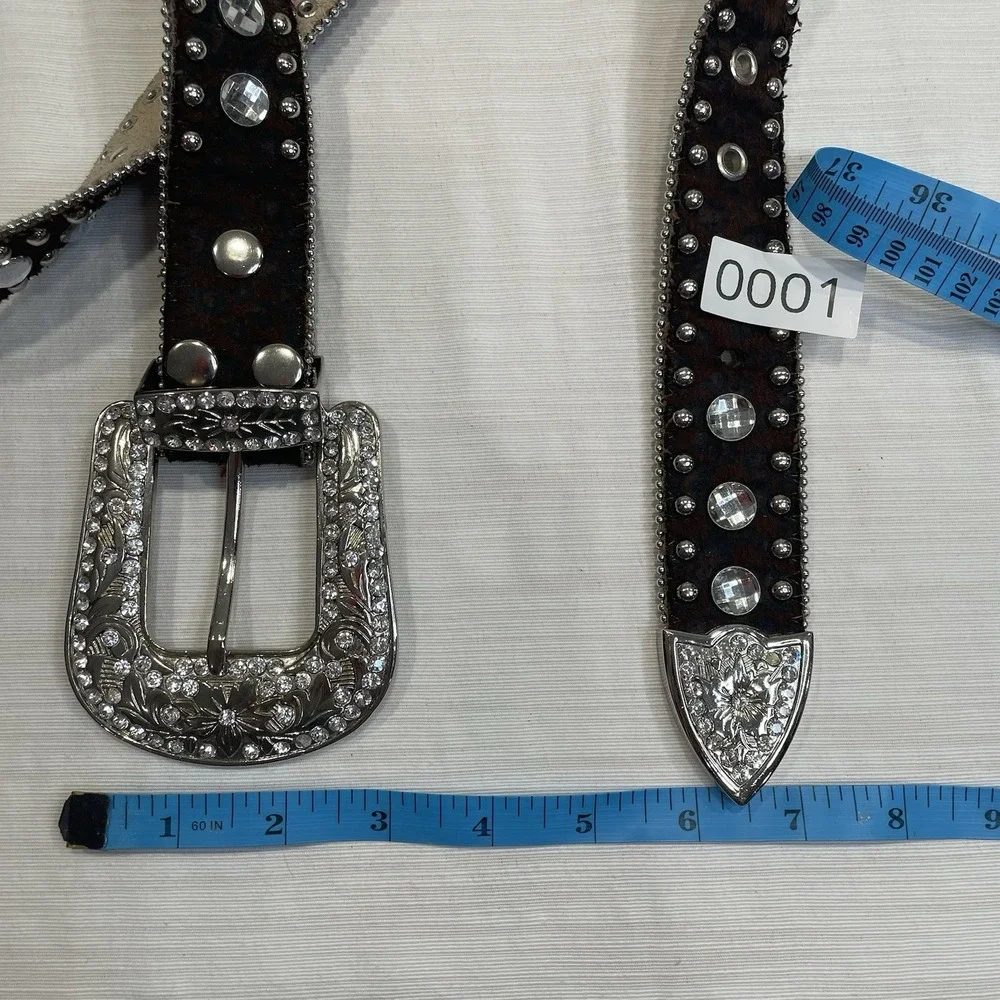 Blazin Roxx Women's Leather Western Belt Studded Rhinestone Animal Print 52